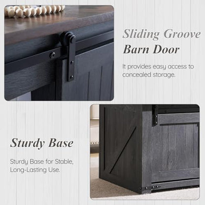 IFGET 48" Lift Top Coffee Table, Farmhouse Cocktai with Sliding Groove Barn Door, Rustic Wood Center Table w/Double Storage Spaces for Living Room, Dark Grey - color: Dark Grey