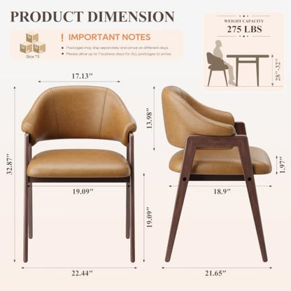 MALOL Wooden Dining Chairs Set of 6, Faux Leather, Curved Open Back, Brown - color: Brown, size: Set of 6
