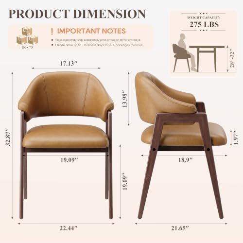 MALOL Wooden Dining Chairs Set of 6, Faux Leather, Curved Open Back, Brown - color: Brown, size: Set of 6
