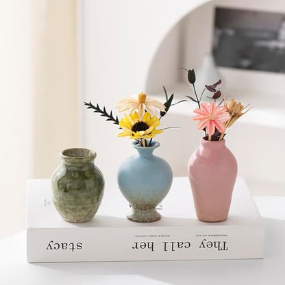 Ceramic Bud Vase Set of 5, Gradient Glaze Mini Small Vases | Ideal for living room, dining table, office desk, bedroom, fireplace mantle decor, or housewarming gift.
