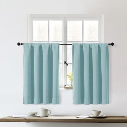 Sally Aqua Kitchen Curtains 36 Inch Length 2 Panels Set, Half Window Rod Pocket Privacy Room Darkening Blackout Curtain Tiers for Kitchen Bathroom, 2 Pcs Each W40 x L36 Inch - color: Aqua, size: 40"W x 36"L (Pack of 2)