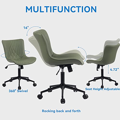 YOUNIKE Office Chair, Armless Desk Chair Computer Chair with Wheels, Modern Upholstered PU Leather Task Chair, Rolling Adjustable Swivel Home Office Desk Chair, Dark Green - color: Olive