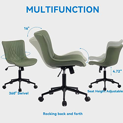 YOUNIKE Office Chair, Armless Desk Chair Computer Chair with Wheels, Modern Upholstered PU Leather Task Chair, Rolling Adjustable Swivel Home Office Desk Chair, Dark Green - color: Olive