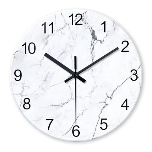 Marble Glass Wall Clocks Battery Operated 16 Inch | Big White Abstract Modern Analog Wall Clocks for Living Room Office Dining Room Silent Non Ticking Wall Clock - color: White1, size: 16 Inch