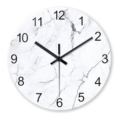 Marble Glass Wall Clocks Battery Operated 16 Inch | Big White Abstract Modern Analog Wall Clocks for Living Room Office Dining Room Silent Non Ticking Wall Clock - color: White1, size: 16 Inch