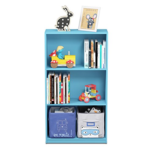 Furinno BASIC Book Shelf, 3-Tier Modern Bookshelf, Bookcase with Open Shelves, 9.3 x 21.8 x 39.5, for Living Room, Bedroom, Home Office, Light Blue - color: Light Blue, size: 3-Tier