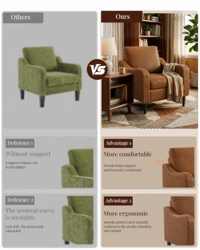 Accent Arm Chair – Retro Cowhide, Upholstered Scooped Comfy Reading Chair for Living Room, Bedroom, Apartment, Waiting Room - color: Retro Cowhide, size: 33.1"x29.53"x29.92"(1pcs)