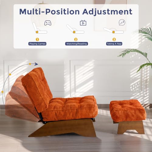 MAXYOYO Accent Chair with Ottoman, Lounge Chair with Adjustable Backrest | Tufted Living Room Chair Upholstered Lounge Chair with Footrest Set, Modern Chair for Reading Room, NEW Orange - color: New Orange