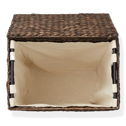 Casafield Large Laundry Hamper with Lid and Removable Liner Bag - Espresso Dark Brown, Woven Water Hyacinth Rectangular Laundry Basket Clothes Sorter - color: Espresso