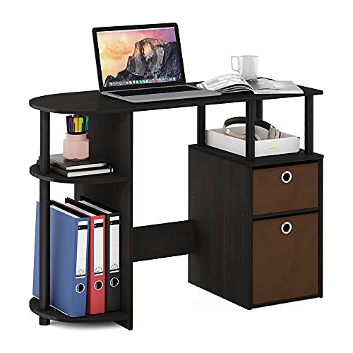 Furinno JAYA Desk, 38.4" Wide Gaming Desk with Bin Drawers, Computer Desk with Side Shelf, Office Desk for Study, Home Office, Bedroom, Dorm, Study Room, Espresso - color: Espresso