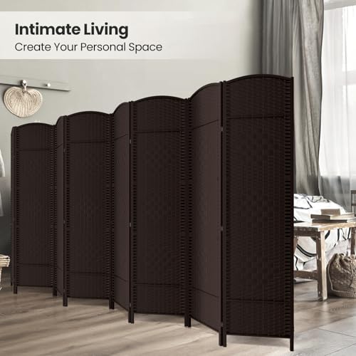 8 Panel Folding Room Divider,Woven Privacy Screen,Chocolate | Solid wood frame, handcrafted diamond pattern, 6FT tall, extends to 126 inches wide, no assembly required - color: Chocolate, size: 8-Panel