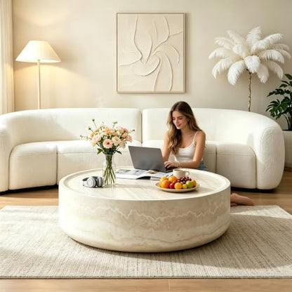 31.5" Modern Round Faux Marble Coffee Table (31.5"x12") | Center Table, Concrete Coffee Table, Travertine Stone Table, Living Room Furniture, Mars Pattern, No Need Assembly - color: Mars, 31.5",round