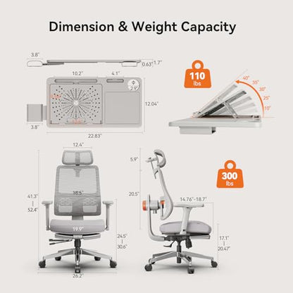 Ergonomic Office Chair-Home Office Desk Chair with Footrest, Auto-Following Backrest & Headrest, 4D Armrests, 96°-136° Recline - color: Grey, size: Laptop Table + Auto-following Headrest