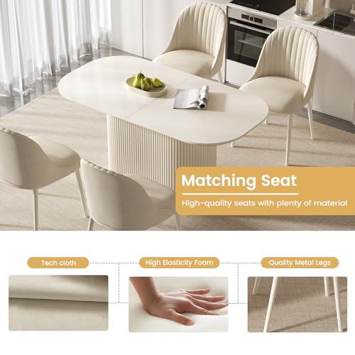 Guyii 63" Cream White Dining Table for 6 People Oval Kichen Table Modern Dining Room Table for 6 Island for Dining Room Restaurant Breakfast Nook - size: 62.99“