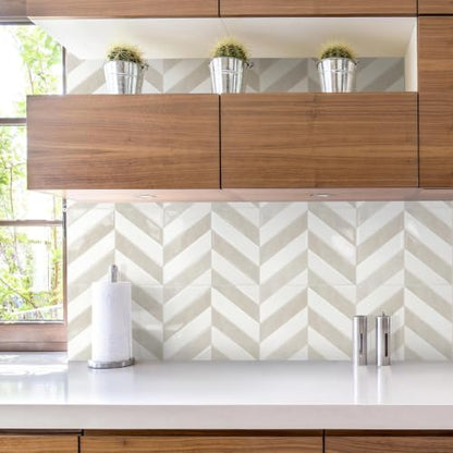 STICKGOO Herringbone Peel and Stick Backsplash, White & Beige, 10 Sheets | 12.6 x 9.7 in, Thicker Rectangular Vinyl Stick-On Wall Tiles, Easy Alignment, Waterproof, Easy to Clean, Kitchen/Bathroom - color: White & Beige, size: Pack of 10