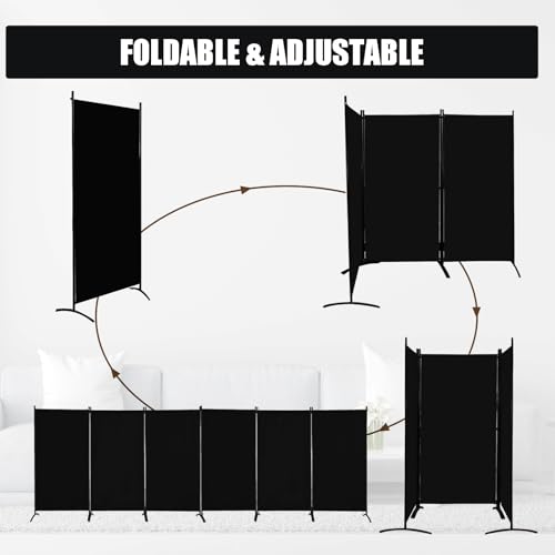 Room Divider-Folding Privacy Screens, 6 ft Partition Room Dividers Wall for Separation, Home, Office, Classroom, Studio (Black, 6 Panel) - color: Black, size: 6 Panel