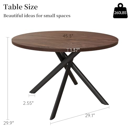 HIPIHOM 45.3 Inch Modern Round Dining Table for 4, Space-Saving Dinette with Carbon Steel Legs for Home Kitchen Apartment(Dark Walnut Table) - color: Walnut Table