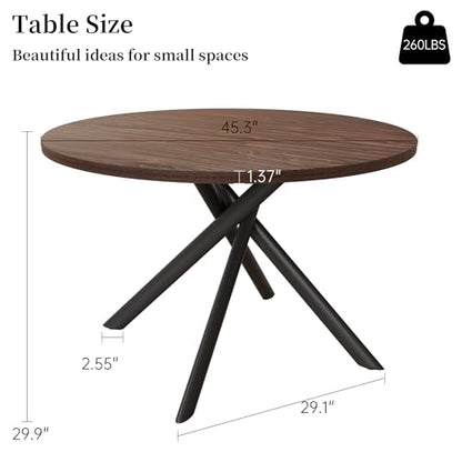 HIPIHOM 45.3 Inch Modern Round Dining Table for 4, Space-Saving Dinette with Carbon Steel Legs for Home Kitchen Apartment(Dark Walnut Table) - color: Walnut Table