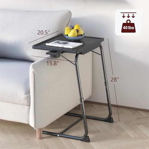 TV Tray Table, Adjustable TV Dinner Table for Eating on Couch with Cup Holder, Folding Tables with 6 Height & 3 Tilt Angle Adjustments, Comfortable Laptop Stand for Bed & Sofa, 2 Pack, Black - color: 2 Pack