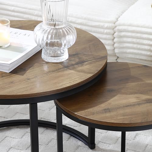 Nesting Side Tables, Coffee Table Set of 2 with Sturdy Metal Frame, Modern Industrial Simple Nightstand for Living Room Bedroom Apartment (Walnut) - color: Walnut