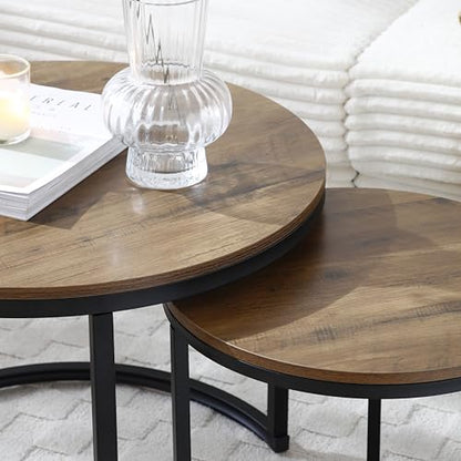 Nesting Side Tables, Coffee Table Set of 2 with Sturdy Metal Frame, Modern Industrial Simple Nightstand for Living Room Bedroom Apartment (Walnut) - color: Walnut