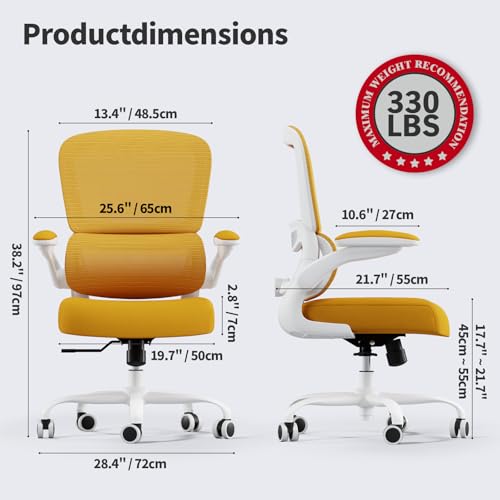 TRALT Office Chair - Ergonomic Desk Chair with Adjustable Lumbar Support, Mesh Computer Chair, Executive Chair for Home Office Comfortable Lumbar Support (1, White Yellow) - color: White Yellow