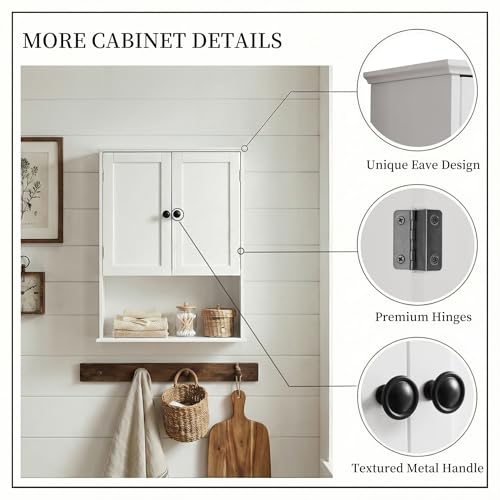 Bathroom Wall Cabinet, White 30" x 24" Wall Mounted Medicine Cabinet, Over Toilet Storage Hanging Cabinet Adjustable Shelves Cupboard with Large Space for Laundry Room, Bedroom, Kitchen, Entryway - size: 29.5"x 23.6"x 8.3"-white