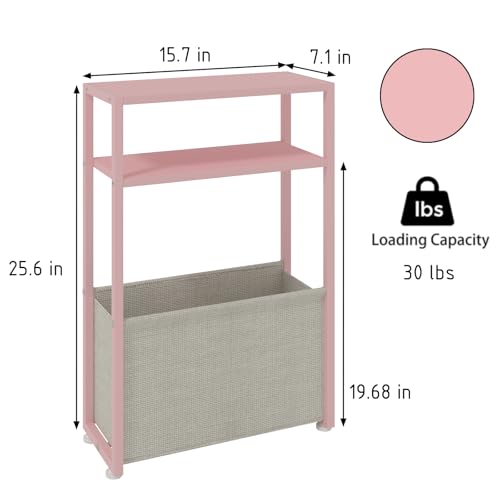 Leomonio Narrow Side Table, Slim End Tables with Fabric Basket, Skinny Table for Small Spaces, Thin Bedside Table for Living Room, Bedroom (1, Jelly Pink + Cream White) - color: Jelly Pink + Cream White