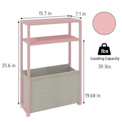 Leomonio Narrow Side Table, Slim End Tables with Fabric Basket, Skinny Table for Small Spaces, Thin Bedside Table for Living Room, Bedroom (1, Jelly Pink + Cream White) - color: Jelly Pink + Cream White