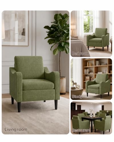 Accent Arm Chair – Olive Green, Upholstered Scooped Comfy Reading Chair for Living Room, Bedroom, Apartment, Waiting Room - color: Olive Green, size: 33.1"x29.53"x29.92"(1pcs)