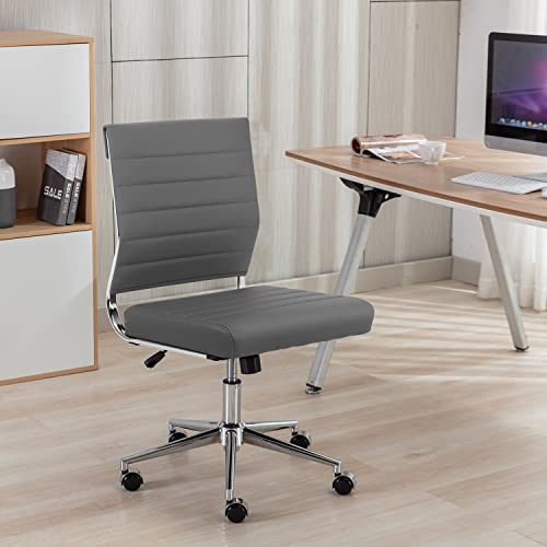 Okeysen Armless Office Desk Chair, Mid Back Ergonomic Swivel Conference Room Chair, Adjustable Height PU Leather Home Desk Chair with Lumbar Support, Modern Small Rolling Computer Task Chair, Gray - color: Grey