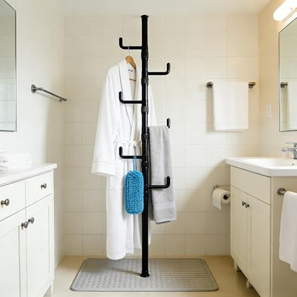 Floor to Ceiling Clothes Drying Rack, Adjustable Tension Pole Laundry Rack for Balcony. Vertical Coat Hanger Stand for Bathroom Bedroom, No Drilling Easy Install Space Saving (Black) - color: Black