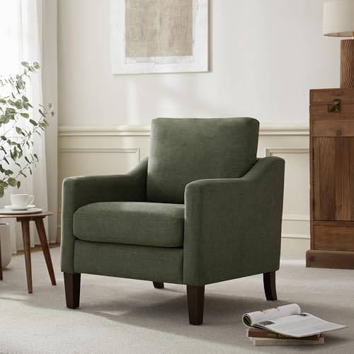 VKNOW Accent Chairs, Living Room Chairs with Wood Legs, Green | Mid Century Armchair, Flexible Cushion, No Tool Assembly, Removable Cushion, Upholstered Single Sofa For Living Room, Bedroom - color: Green
