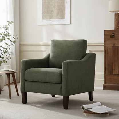 VKNOW Accent Chairs, Living Room Chairs with Wood Legs, Green | Mid Century Armchair, Flexible Cushion, No Tool Assembly, Removable Cushion, Upholstered Single Sofa For Living Room, Bedroom - color: Green