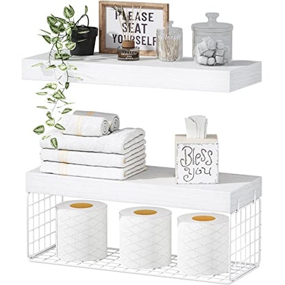 QEEIG White Bathroom Shelves Over Toilet - Wall Mounted Floating Shelves Farmhouse Shelf Toilet Paper Storage Small 16 inch Set of 2 (019-W2) - color: C. White, size: 2pcs