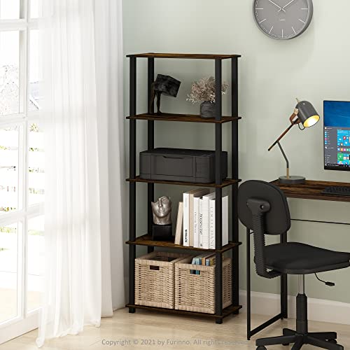 Furinno Turn-N-Tube 5-Tier Multipurpose Shelf / Display Rack / Storage Shelf / Bookshelf, Square Tubes, Americano/Black - color: Americano/Black, size: 5-Tier Square Tube