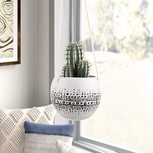 KiaoTime Ceramic Hanging Planter for Indoor Outdoor, Decorative Boho Flower Green Grass Plant Succulent Air Plants Hanging Plant Pots Holder