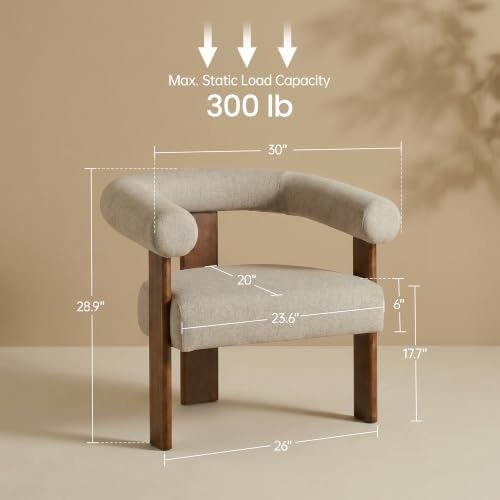 VKNOW Barrel Accent Chair, Vanity Chair with Armrests and Walnut Wood Legs | Mid Century Modern Upholstered Living Room Chairs with Open Back, Faux Mohair Fabric, for Living Room, Bedroom, Brown - color: Brown(walnut Legs), size: Set of 1