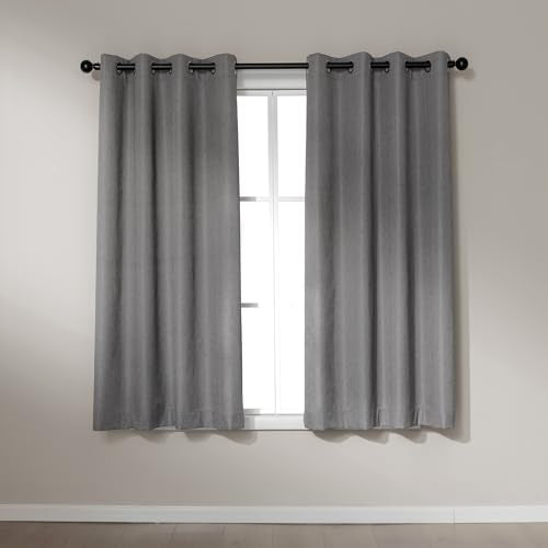 Amazon Basics Faux Linen Blackout Curtains for Bedroom and Living Room, 2-Piece Set with Grommets, 42" W x 63" L, Grey - color: Grey, size: 42"W x 63"L (Pack of 2)