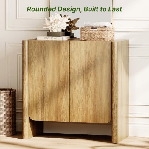 Buffet Cabinet, Coffee Bar Cabinet with Adjustable Shelf, Sideboard Storage for Living Room, Dining Room, Entryway, 31.5" W Rounded Wood Cabinet, Honey Brown - color: Brown