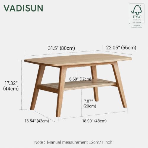 Small Coffee Table for Living Room, 2-Tier Mid Century Modern Small Tables with Shelf Storage, Storage Coffee Table with Rounded Corners (Solid Oak Wood Log Color, 31.5'' L) - color: Natural, size: 31.5''l X 19.68''w X 17.32''h