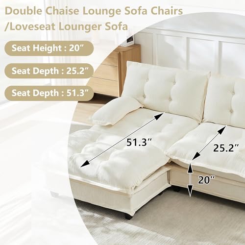 Deep Loveseat Couch with Ottomans,Modular Sectional 2 Seater Cloud Sofa with Ottoman,Tufted Chenille Double Chaise Sofas,Modern Lounger Couches for Living Room Small Spaces - color: Beige, size: 2+2