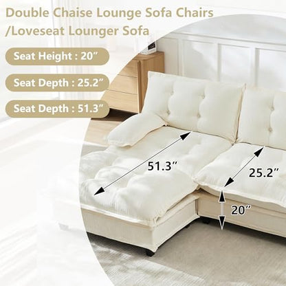 Deep Loveseat Couch with Ottomans,Modular Sectional 2 Seater Cloud Sofa with Ottoman,Tufted Chenille Double Chaise Sofas,Modern Lounger Couches for Living Room Small Spaces - color: Beige, size: 2+2
