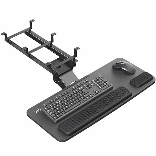 VIVO Premium Adjustable 27 x 11 inch Computer Keyboard and Mouse Platform Tray, Ergonomic Under Table Desk Mount Drawer with Padding, Black, MOUNT-KB27P-B - color: Black, size: 27 inch