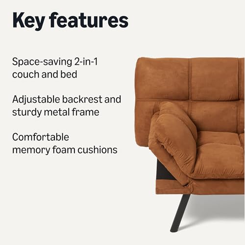 Amazon Basics Convertible Loveseat Sofa Bed with Memory Foam, Adjustable Positions, Linen Fabric, Modern Sleeper for Small Living Room, Office, Apartment, Brown - color: Brown