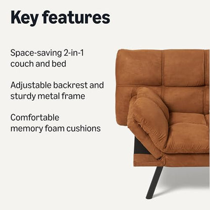 Amazon Basics Convertible Loveseat Sofa Bed with Memory Foam, Adjustable Positions, Linen Fabric, Modern Sleeper for Small Living Room, Office, Apartment, Brown - color: Brown