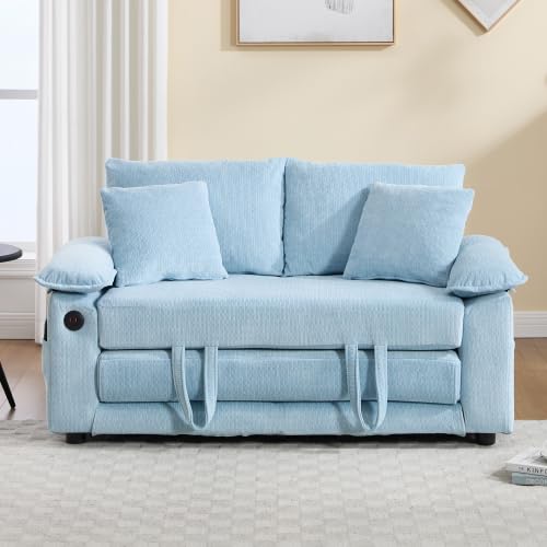 3-in-1 Convertible Sofa Bed | Foldable Loveseat Couch Floor Futon Sofa Sleeper Mattress Lounge Space‑Saving, Blue - color: Blue