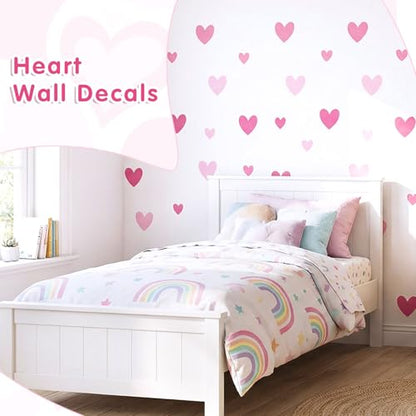 AOWDIAO 170 Pcs Heart Wall Decals - Peel and Stick Pink Decor for Girl Bedroom, Nursery, Playroom Decoration - style: Pink Hearts