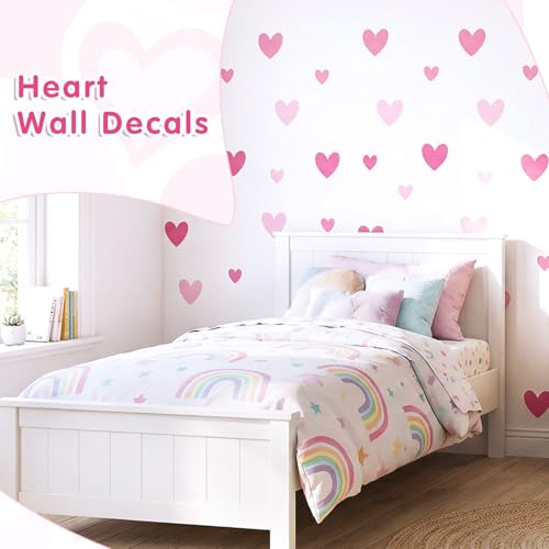 AOWDIAO 170 Pcs Heart Wall Decals - Peel and Stick Pink Decor for Girl Bedroom, Nursery, Playroom Decoration - style: Pink Hearts