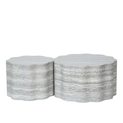 23.6''+26.7'' Set of 2 Faux Mars Pattern Round Coffee Tables, Modern Mini Side Tables Accent End Table for Apartment, Office, Living Room, (Beige Grey) - color: 23.6''+26.7'' Beige Grey